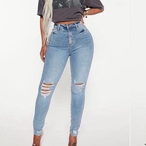 High-Waisted Distressed Skinny Jeans